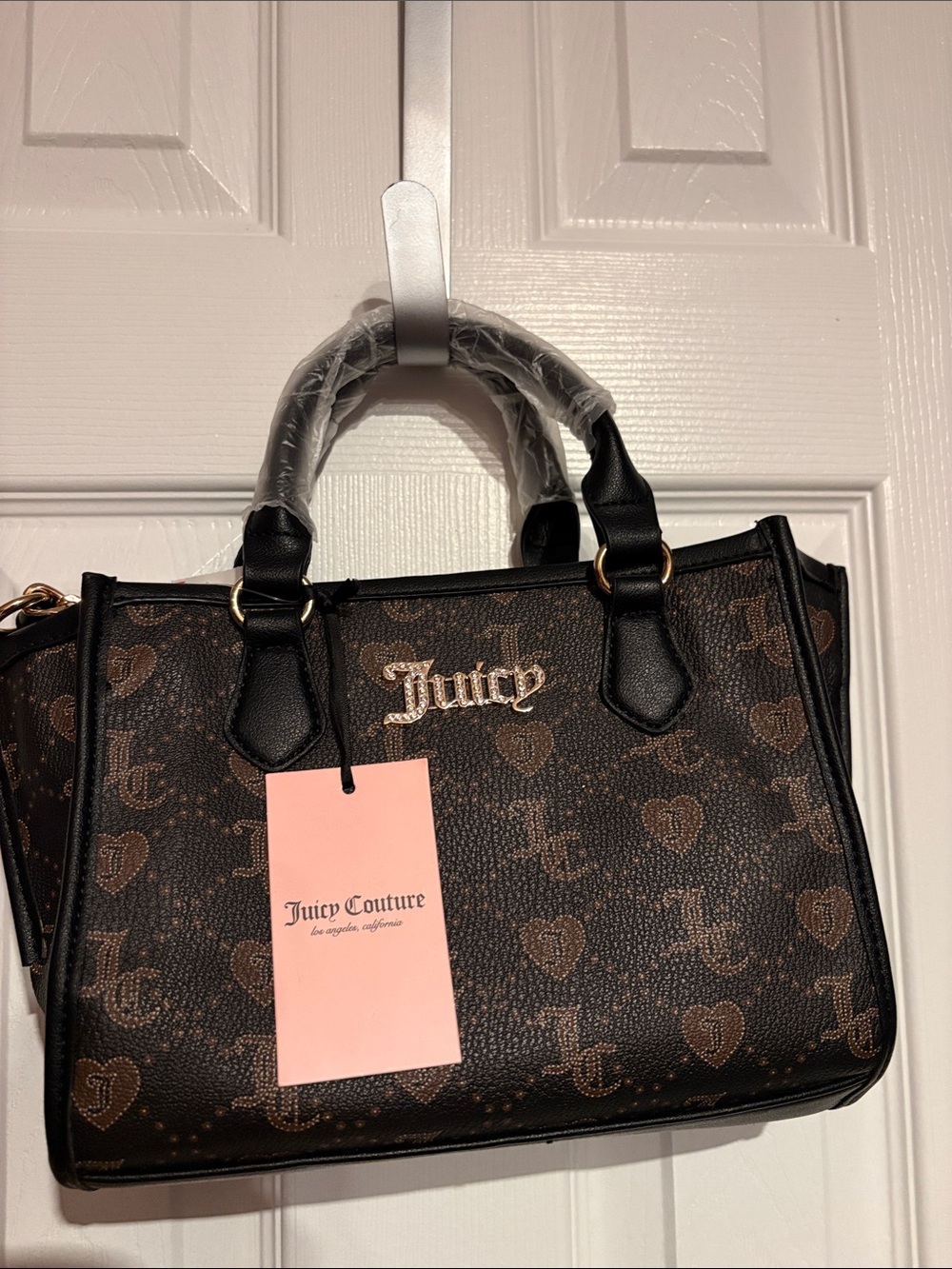 BNWT Juicy Couture Brown Monogram Satchel Bag Black Y2K Logo Crossbody